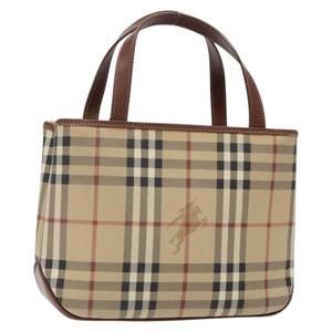 BURBERRY Nova Check Hand Bag PVC Beige Gold Auth 132262